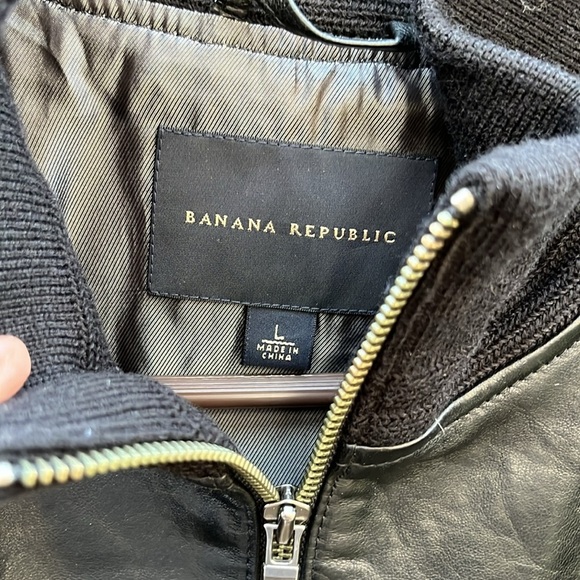 Banana Republic Leather Jacket Men's Large Bomber Style Full Zip Academia Preppy - Picture 5 of 15